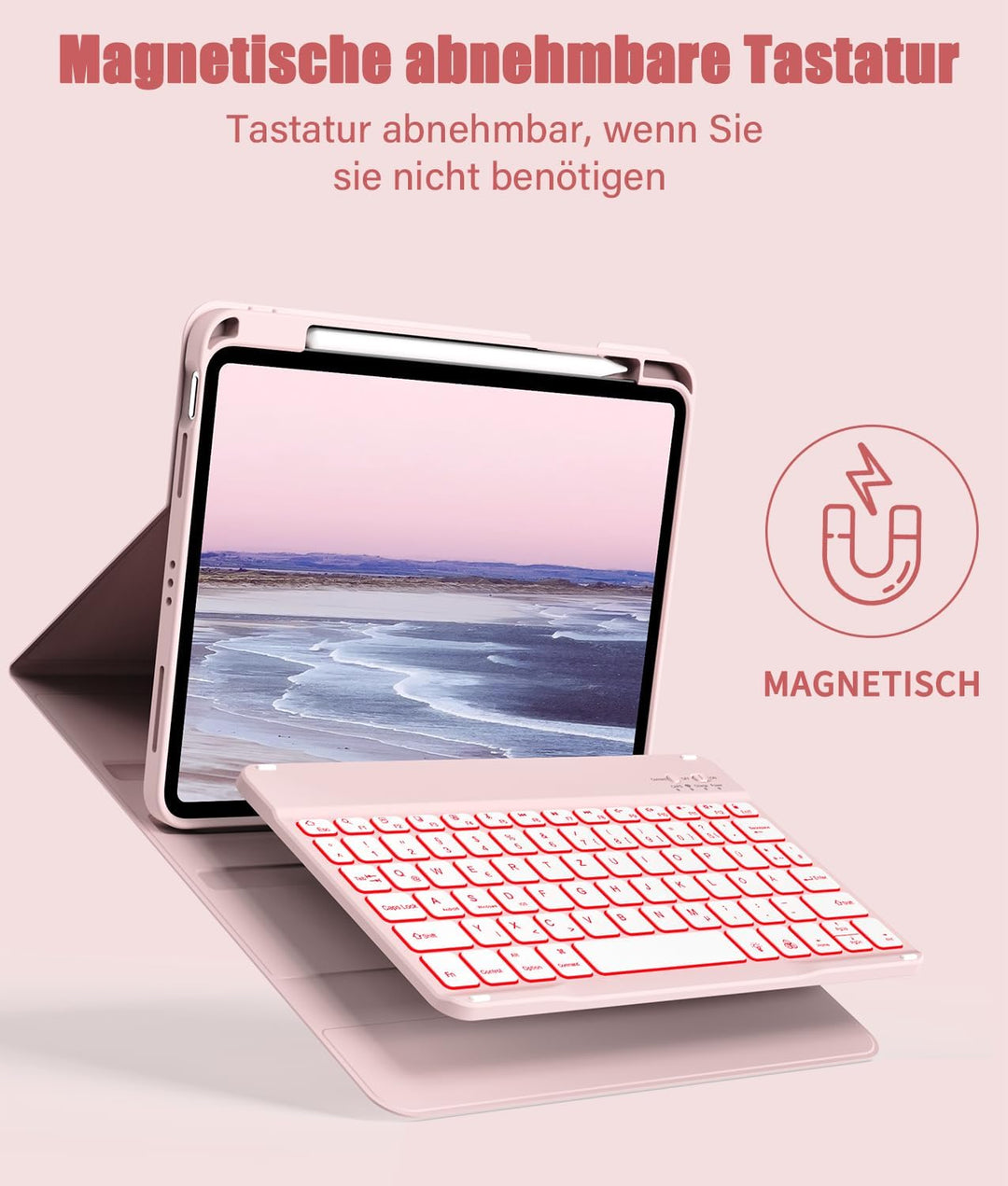 Hülle mit Tastatur für iPad A16 11/10 Generation (2025/2022, 11/10.9 Zoll) 7-Farben Beleuchtung Magn