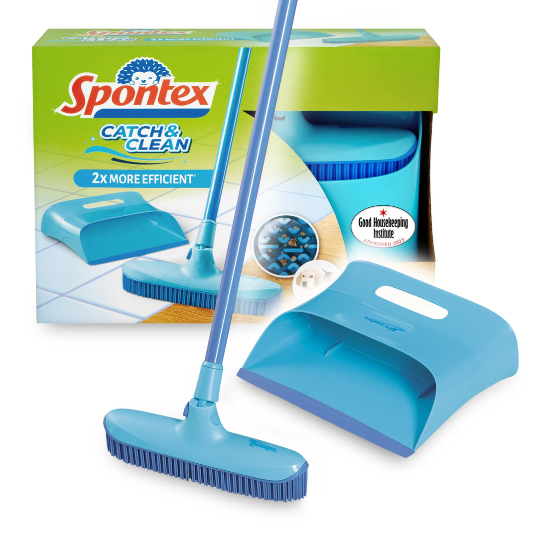 Spontex Catch & Clean Set aus Gummibesen und Kehrblech für den Innenbereich, Set aus Gummibesen und