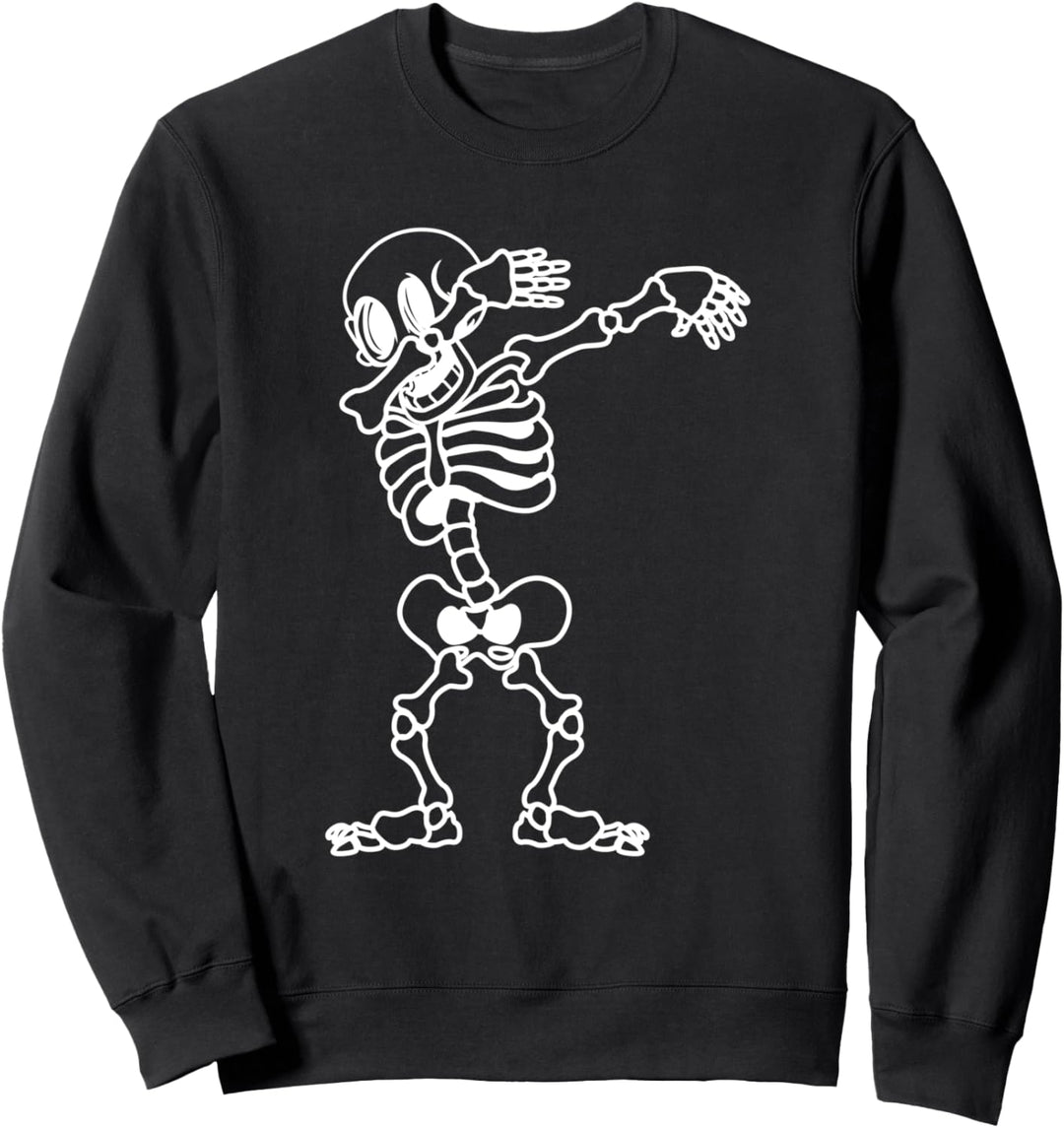 Dabbing Skeleton White Halloween Costume Skull Sweatshirt