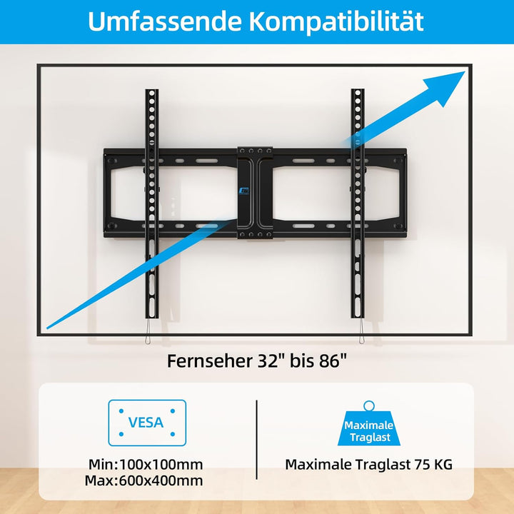 HOME VISION TV Wandhalterung，Neigbar Fernsehhalterung Wand，Universal Fernseh Halterung，für 32-86 Zol