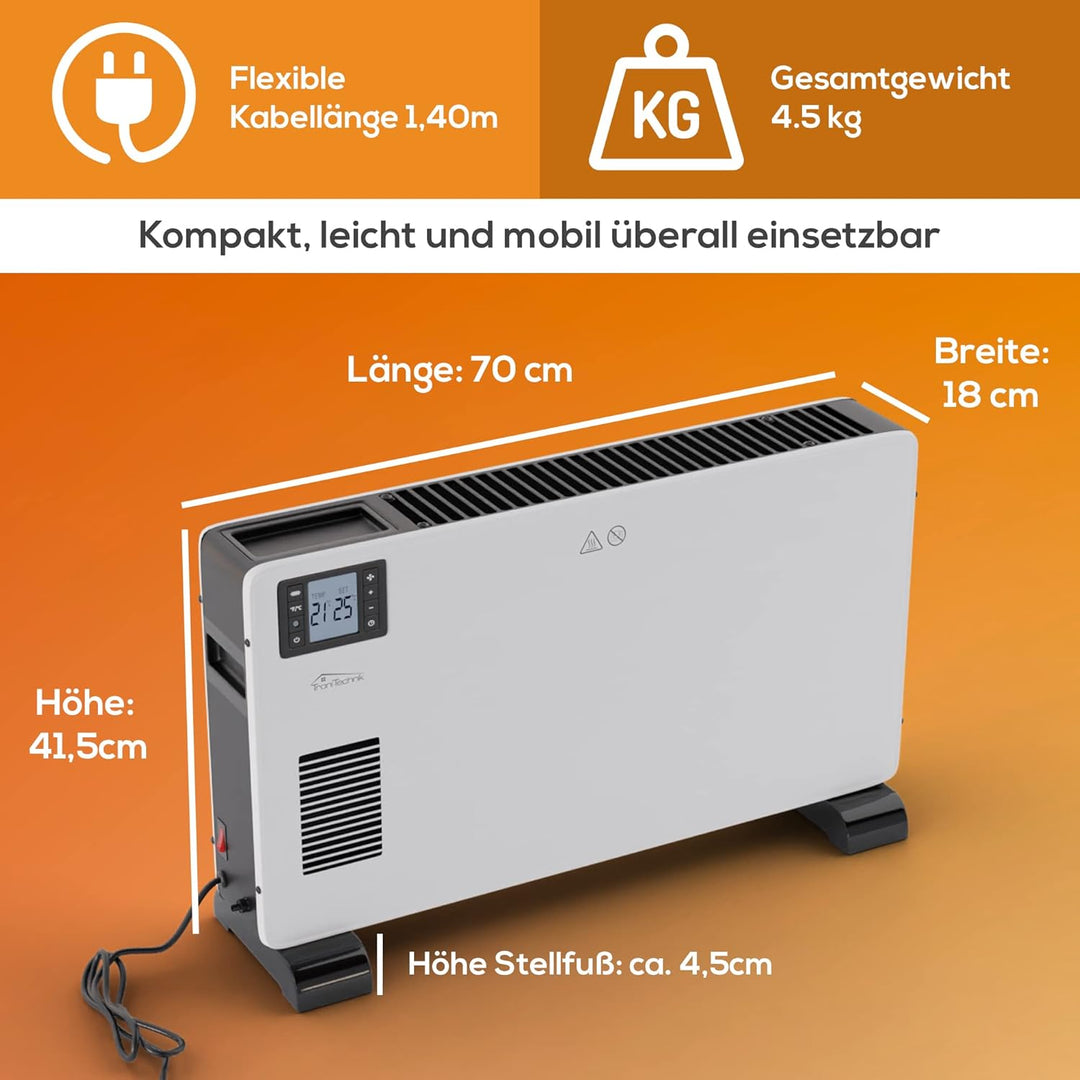 Tronitechnik® Elektroheizer Konvektor-Heizung mit 3 Heizstufen 1000/1300/2300 Watt, Elektroheizung m