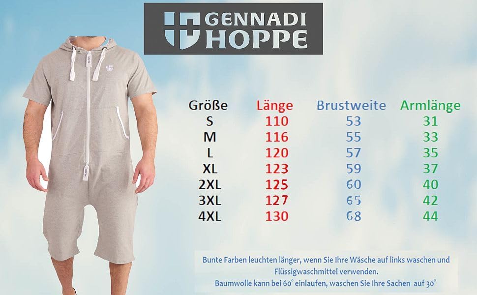 Gennadi Hoppe Jumpsuit Herren mit Zierstreifen, Onesie Herren mit Zwei Taschen, Sportanzug Herren, B