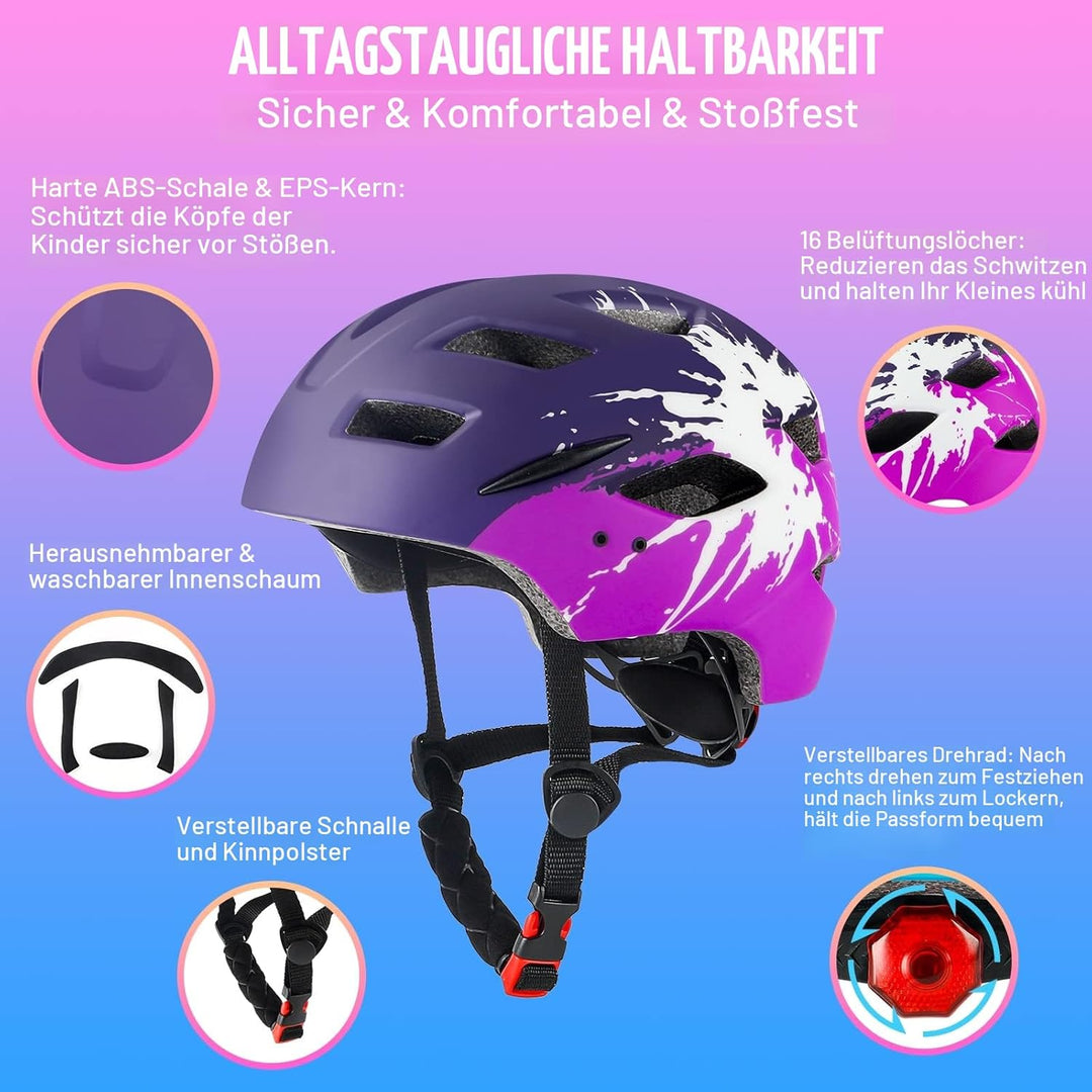 Fahrradhelm Kinder, Fahrradhelm mit Licht für Kinder Leichter Kinderhelm mit Verstellbares Zifferbla