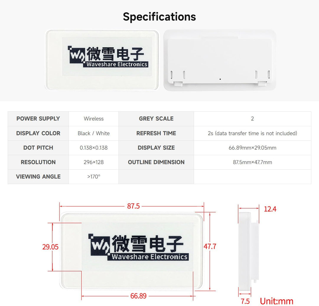 Waveshare 1.54inch NFC-Powered e-Paper No Battery Wireless Powering and Data Transfer (Pure White Ca