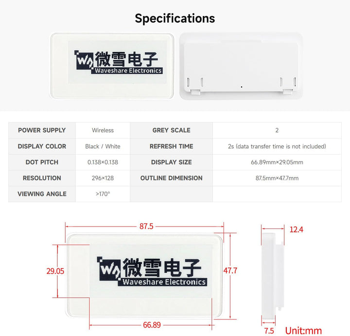 Waveshare 1.54inch NFC-Powered e-Paper No Battery Wireless Powering and Data Transfer (Pure White Ca