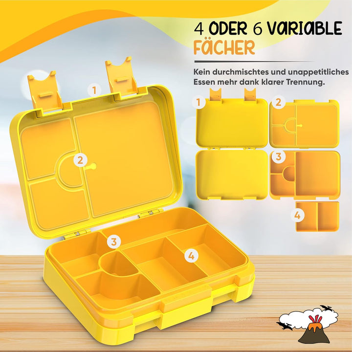 Brotdose Kinder mit Fächern 4+2 - robust & kinderfreundlich - Bento Box Lunchbox für KiTa Schule Kin
