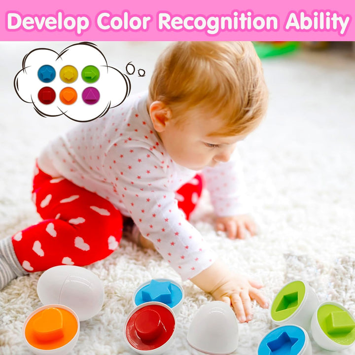 Passende Eier Montessori Spielzeug ab 1 Jahr, 12 Pcs Eier Spielzeuge Farbe und Form Erkennung Sorter