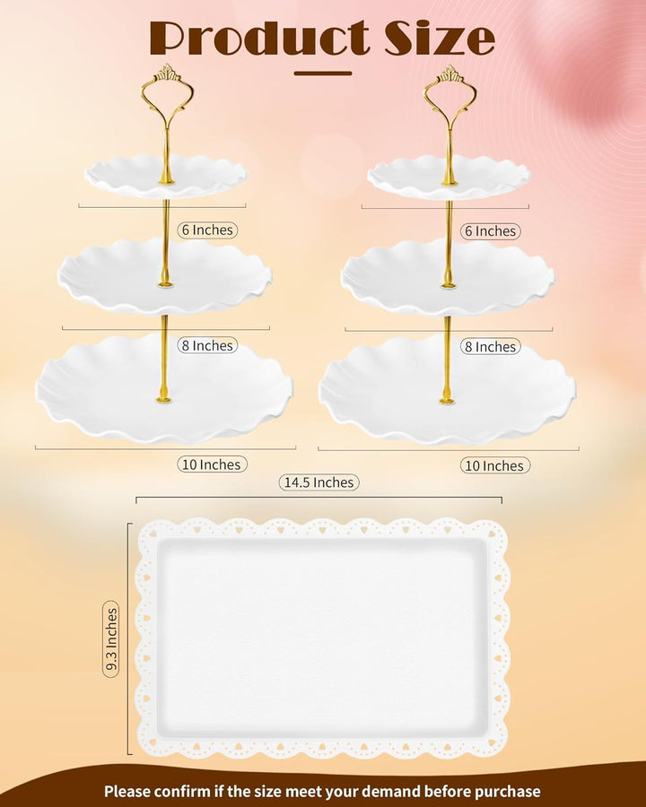 PIPITA Cupcake-Ständer-Set, 2-stöckige Turmhalter und 3 Serviertabletts, Party- und Event-Tischdekor