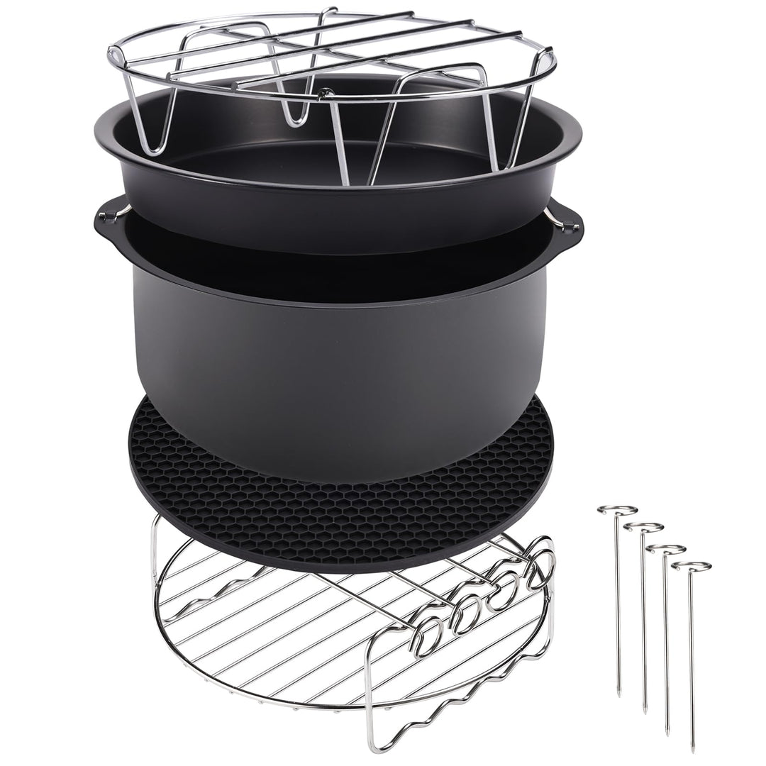 MONZANA® Heissluftfritteuse Zubehör XL 6,5L Fritteuse Set 9tlg mit Brotbackkorb Pizzapfanne Silikonp