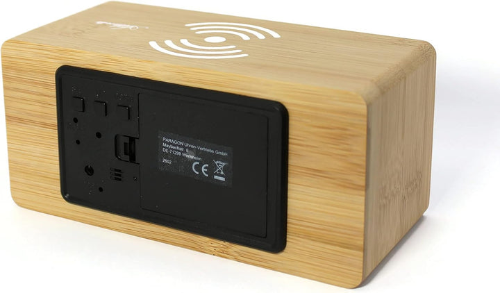 Atlanta Digital-Wecker LED Anzeige mit Wireless Charging Induktiv Ladefunktion Bambus Gehäuse - 2602