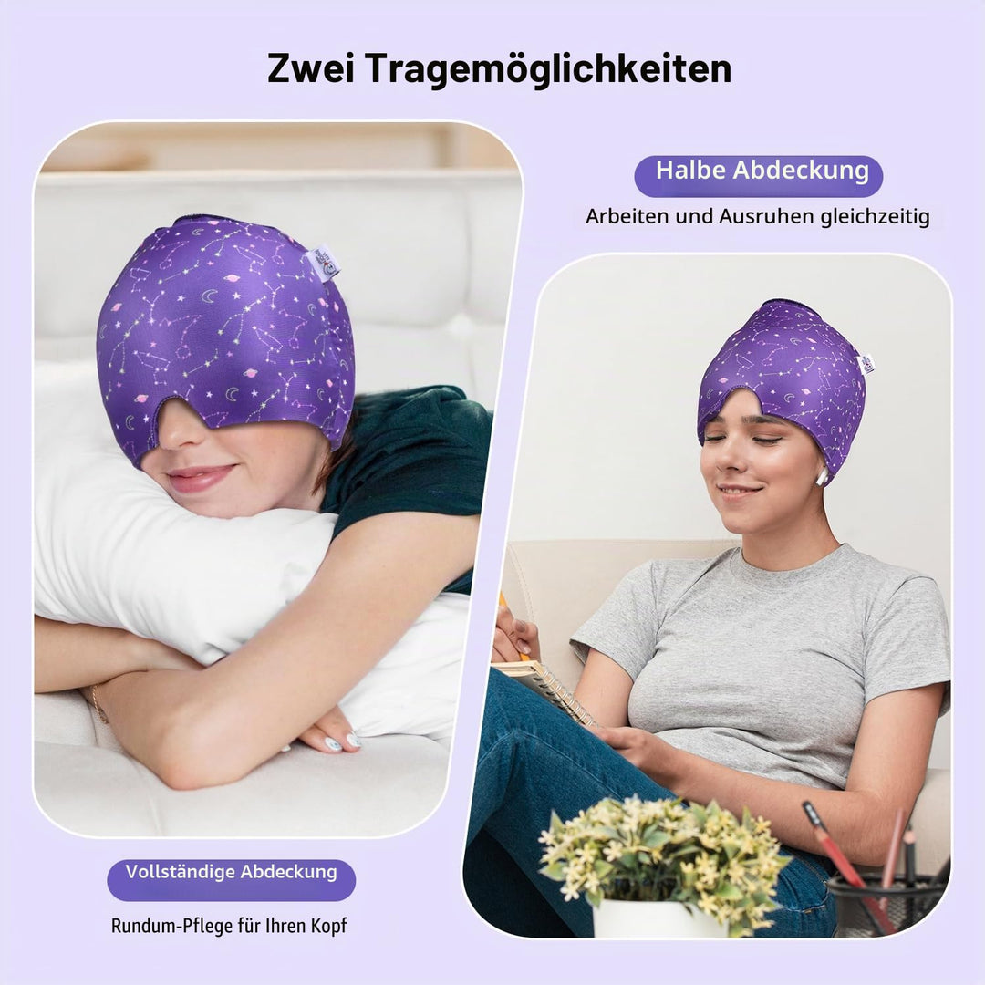 2 Stück Migräne Maske und Augenmaske Kühlend, Migräne Kühlmaske, Migraine Relief Cap, Kopfschmerzen