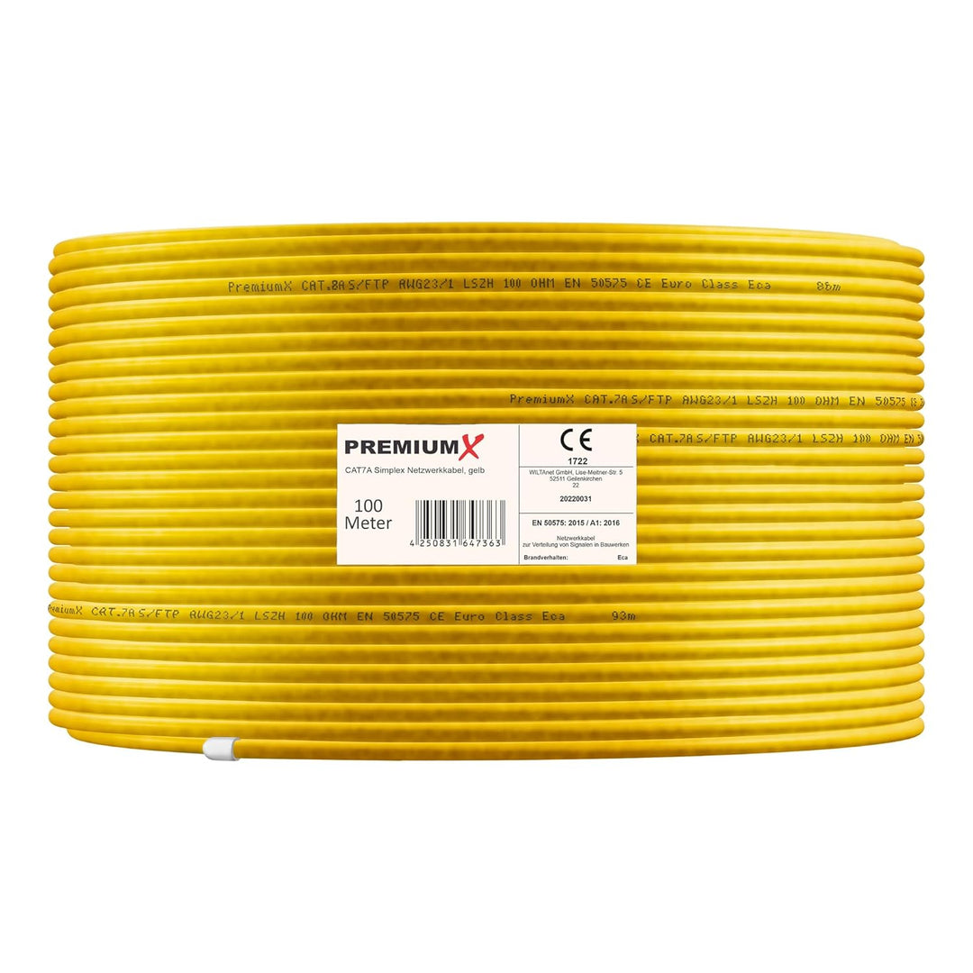 Premium X 100m CAT 7A Netzwerkkabel Simplex LAN-Kabel Ethernet Datenkabel S/FTP PiMF PoE Cca Cat7A I