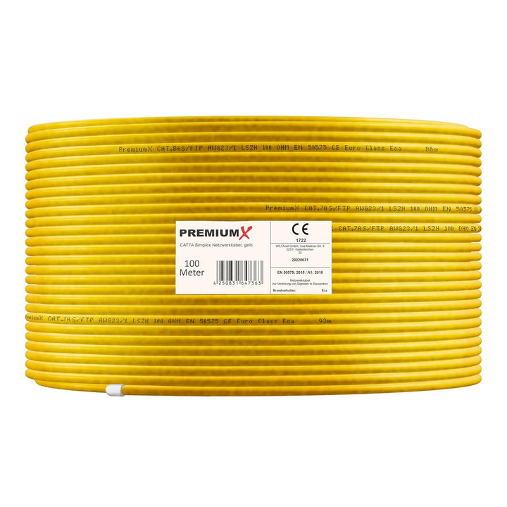 Premium X 100m CAT 7A Netzwerkkabel Simplex LAN-Kabel Ethernet Datenkabel S/FTP PiMF PoE Cca Cat7A I