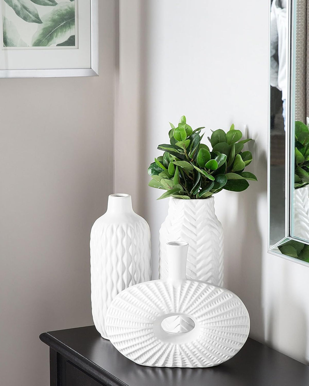 Helle Vase mit strukturierter Oberfläche weiss Xanthos