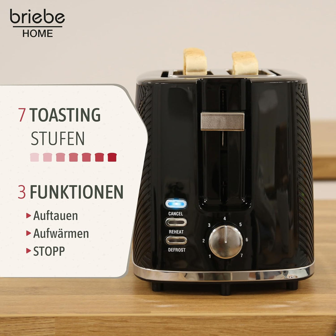 briebe Elegance Toaster mit breitem Schlitz, 2-Scheiben-Toaster, 7 Stufen, Abbrechen, Aufwärmen und