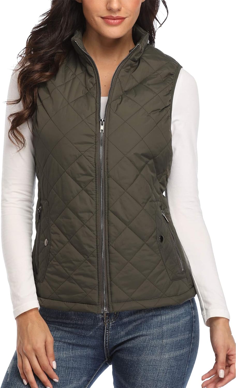 MISS MOLY Damen Weste mit Stehkragen Weste Jacke Winter Warm Ultraleicht Armeegrün 38-40, Armeegrün