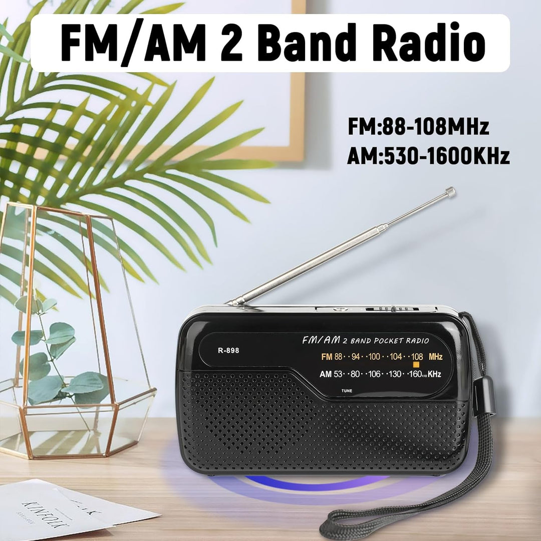 Tragbares Radio, Transistorradios am FM, tragbare Tasche, funktioniert mit 2 AA-Batterien, kleines T