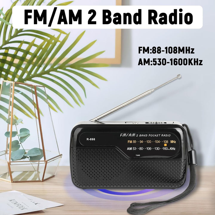 Tragbares Radio, Transistorradios am FM, tragbare Tasche, funktioniert mit 2 AA-Batterien, kleines T