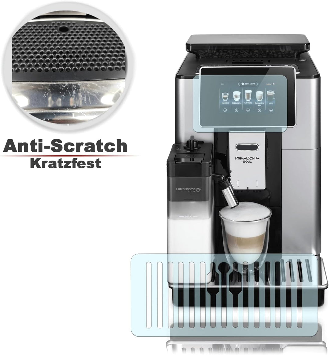 Abtropfblech Kratzschutz Folie und Display Schutzfolie geeignet für DeLonghi PrimaDonna Soul Ecam 61