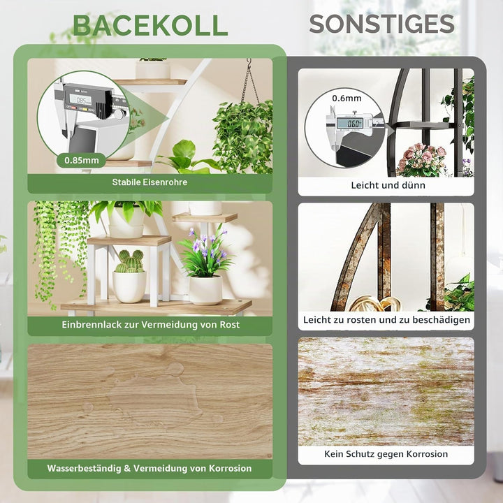 Pflanzenständer mit Wachstumslicht - 9 Ebenen Blumenständer 160 cm Metall Holz Pflanzenregal - Innen