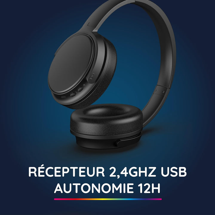 R-MUSIC RM306841 – Kabellose TV-Kopfhörer mit USB-Empfänger 2,4 GHz – 12 Stunden Akkulaufzeit – FM-R