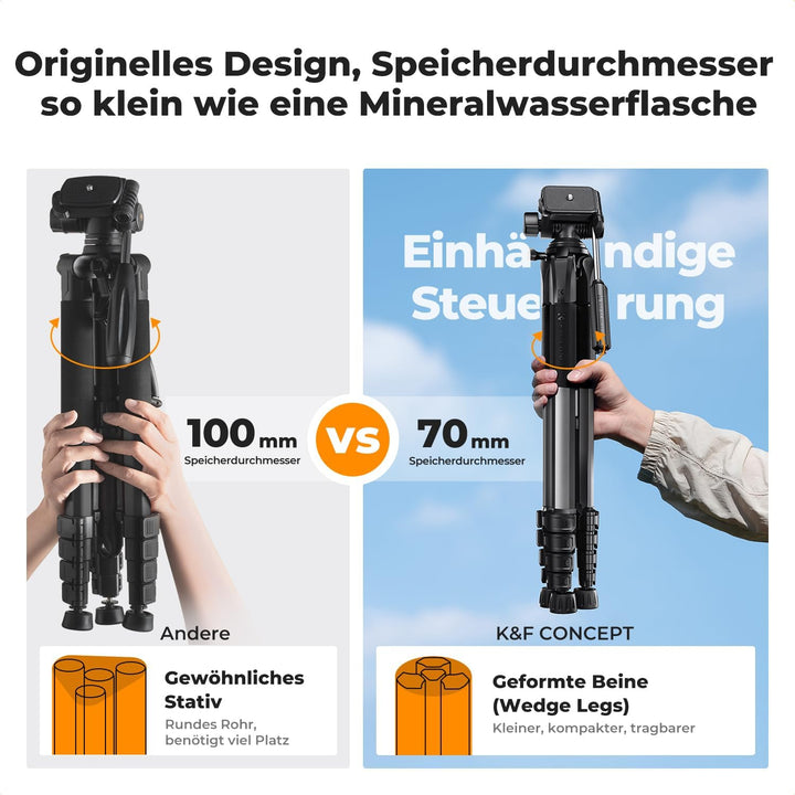 K&F CONCEPT Kamerastativ S255A3+BV01,Leichtes Stativ mit Tasche,190cm Handystativ,Tripod für Canon N