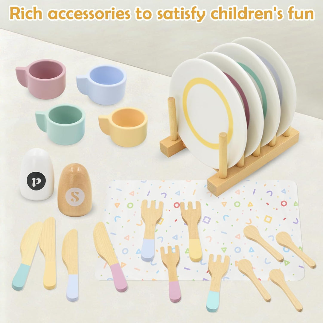 Kinderküche zubehör Holz, Holz-Teebesteck für die Küche, Spielküchenausstattung, Rollenspielzeug, Ge