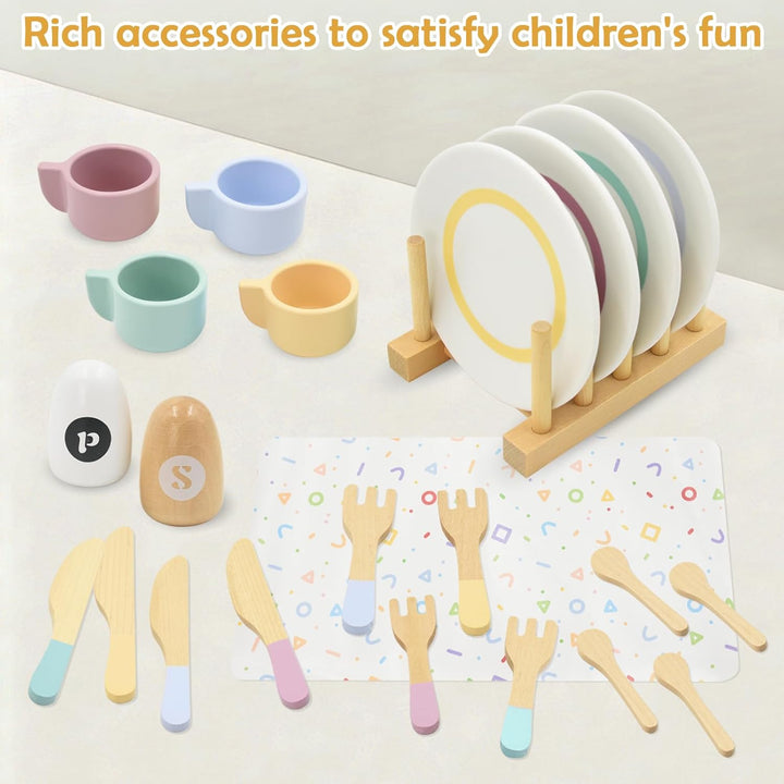 Kinderküche zubehör Holz, Holz-Teebesteck für die Küche, Spielküchenausstattung, Rollenspielzeug, Ge