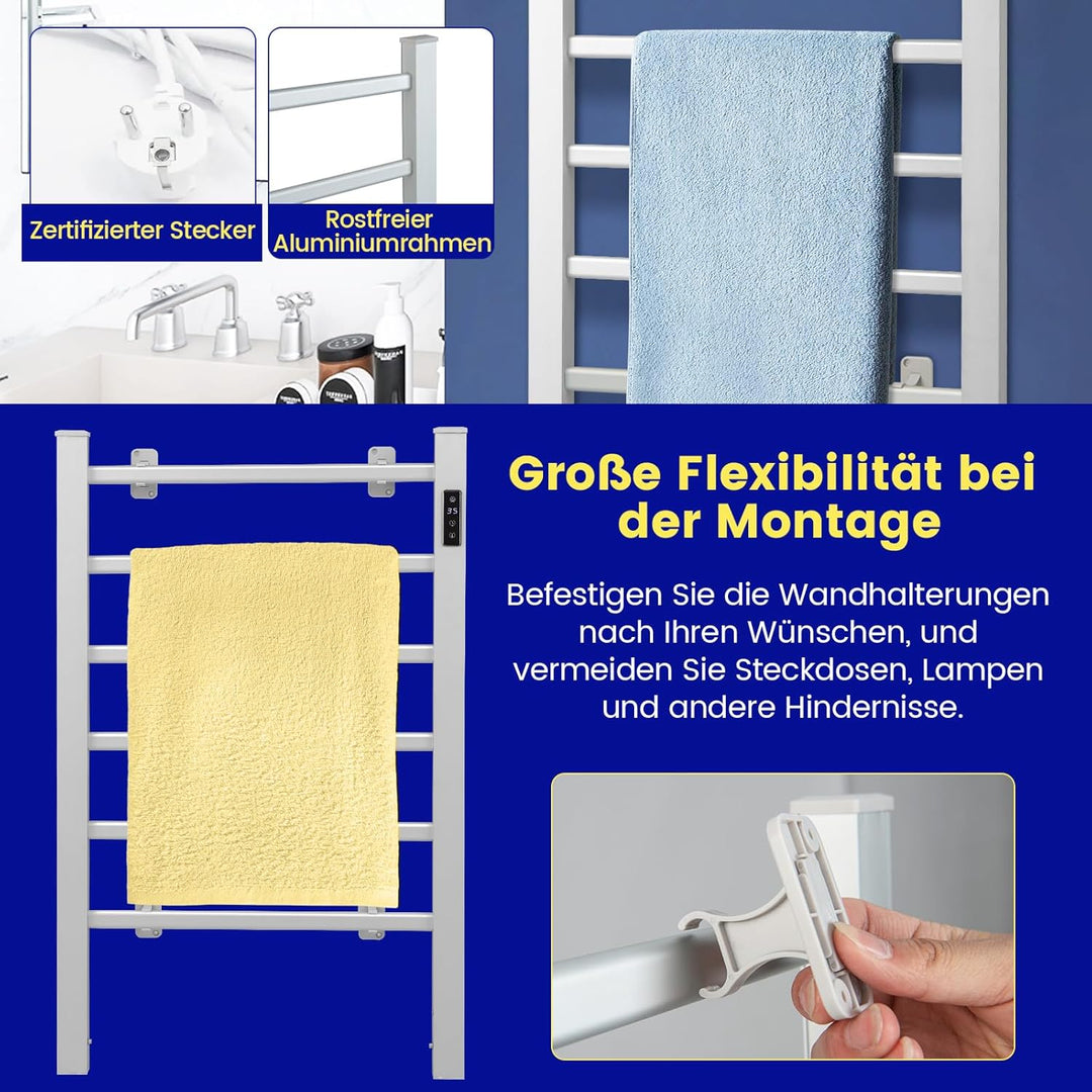 RELAX4LIFE Elektrischer Badheizkörper 910 x 540mm Handtuchwärmer mit LED-Anzeige Timer-Funktion Ther