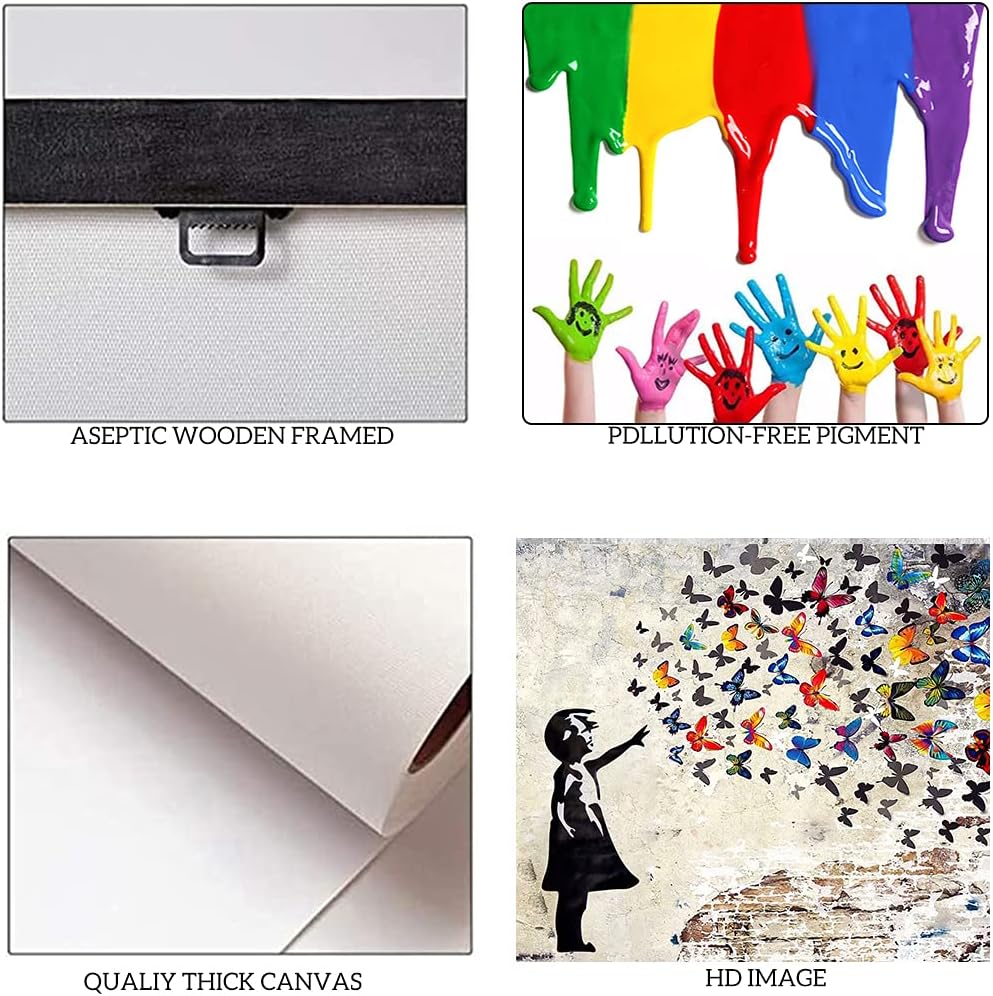 Graffiti-Strassen-Wandkunst, Banksy-Gemälde, Kunstwerk, gross, gerahmt, Graffiti-Mädchen mit Schmett