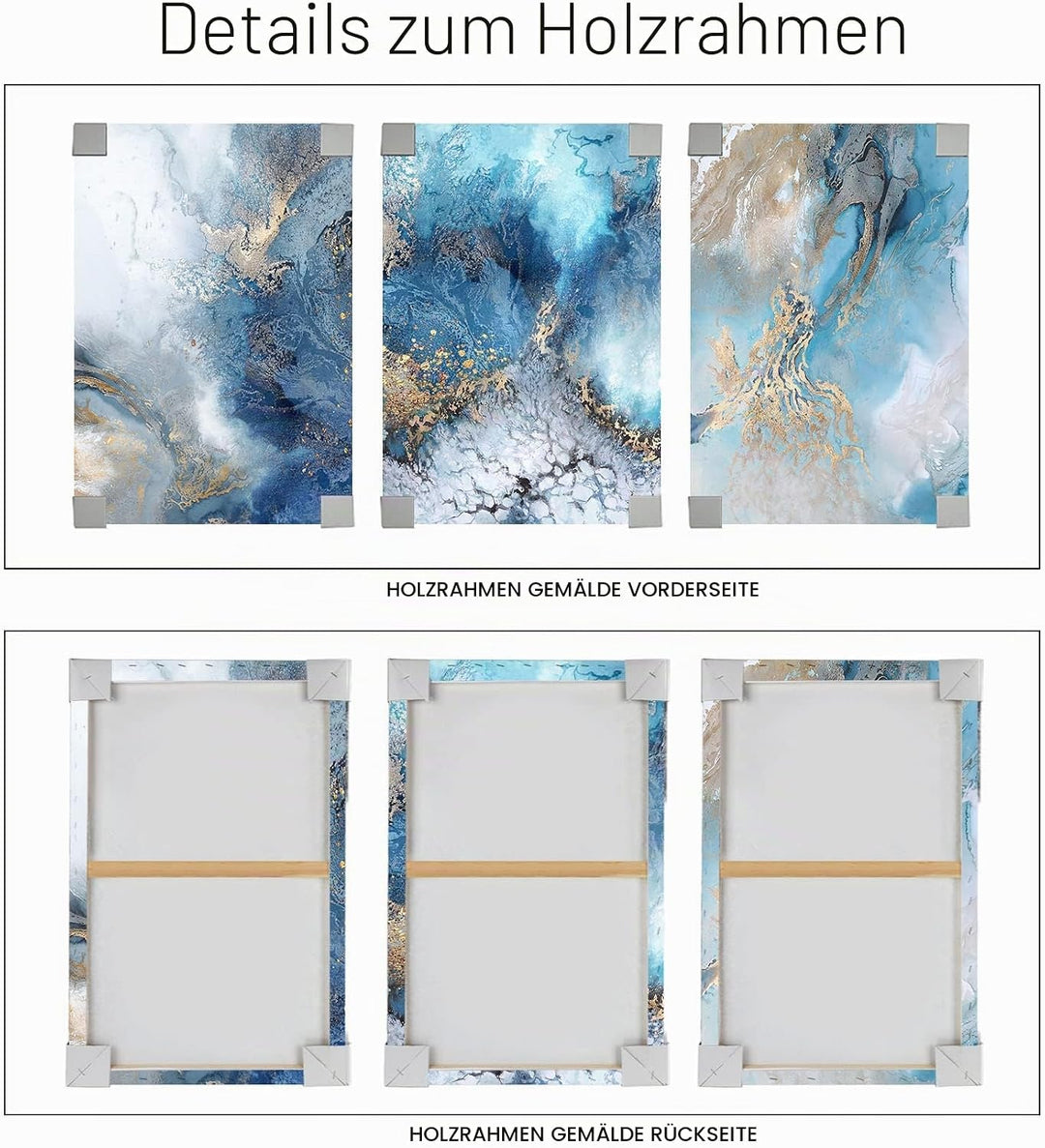 3 Pcs Mit Rahmen Goldblauer Ozean Leinwand Bilder Abstrakte Krachende Wellen Bild auf Leinwand Maler
