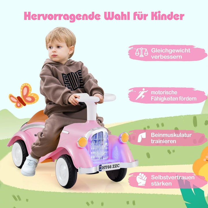 COSTWAY Rutschauto, klassisches Rutschfahrzeug mit Lenkrad & Hupe & LED-Scheinwerfer, Kinderfahrzeug