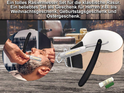 Rasiermesser mit Profi Streichriemen Leder Leinen Kombi und Paste aus Solingen Rasier Set-Angebot fü