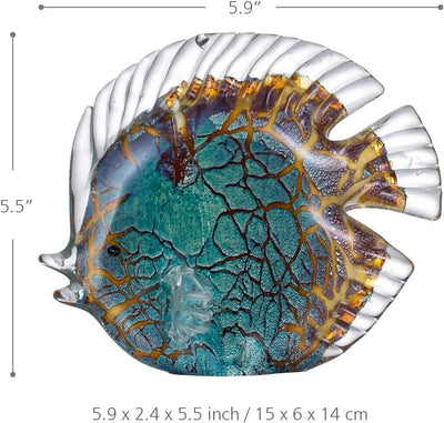 Tooarts Glas Skulptur Heimdekoration Glas Fische moderne Skulptur Bunt gepunktete tropische Fische T