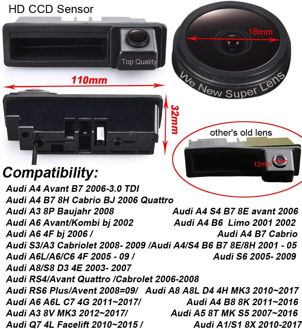 【1280 * 720 Pixel 1000TV Linien Rückfahrkamera Kit】 4.3'' Rückspiegel Monitor + HD Objektiv Super We