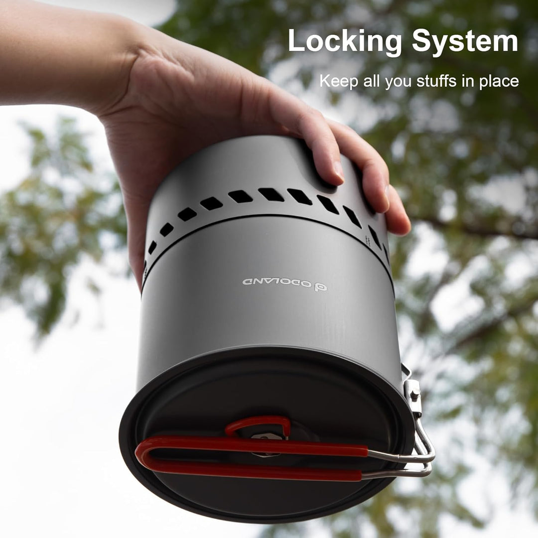 Odoland Camping Geschirr Set, Outdoor Kochutensilien Töpfe mit Brenner und Herd Faltbares Kochgeschi