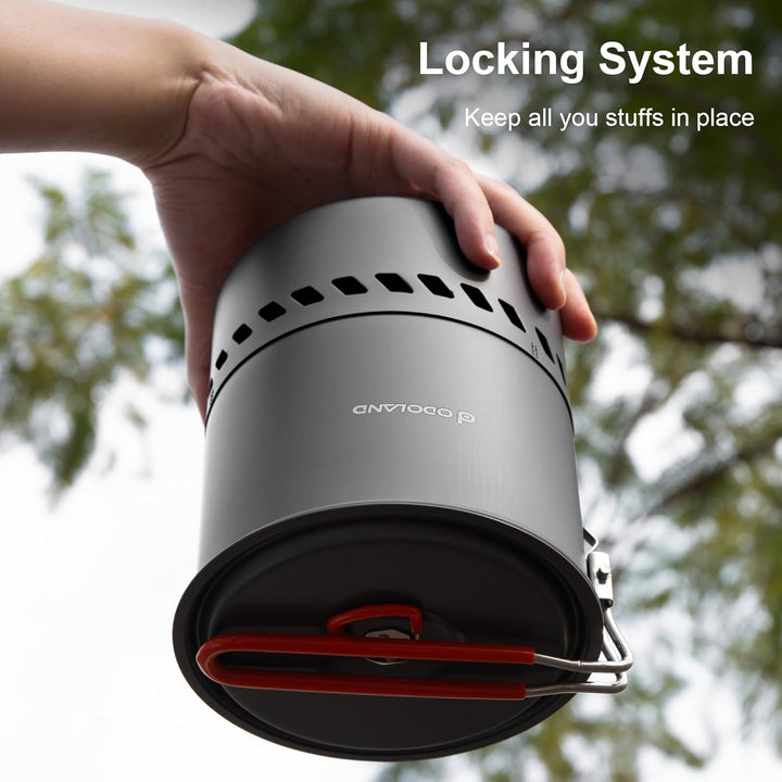 Odoland Camping Geschirr Set, Outdoor Kochutensilien Töpfe mit Brenner und Herd Faltbares Kochgeschi