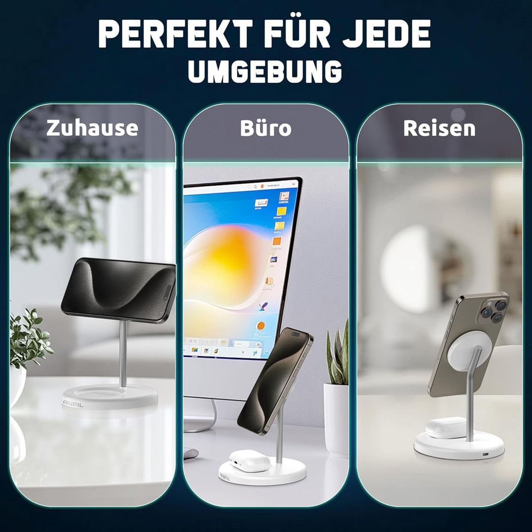 Ladestation 2-in-1 für iPhone 12-17 Serie - Kompatibel mit MagSafe, 15W Wireless Charger - Ladegerät
