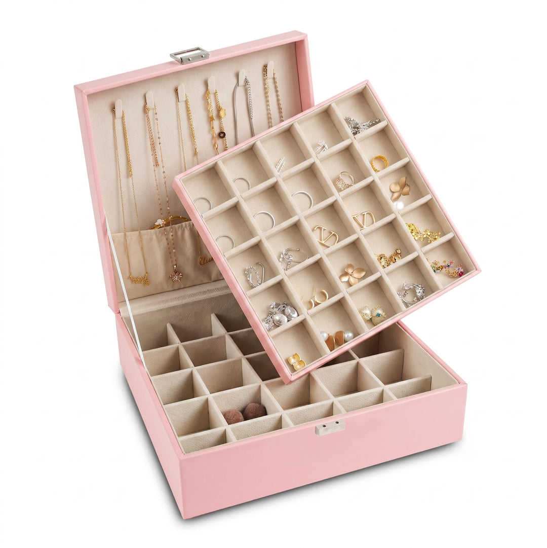 Frebeauty Ohrring-Organizer, klassische Schmuckschatulle mit 50 Fächern, doppellagig, mit 6 Haken fü