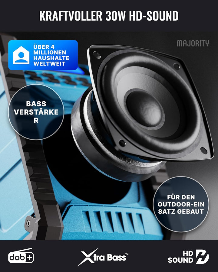 MAJORITY Landbeach Baustellenradio | DAB Radio mit Bluetooth für Baustelle | 10.000mAh Akku & USB-Po