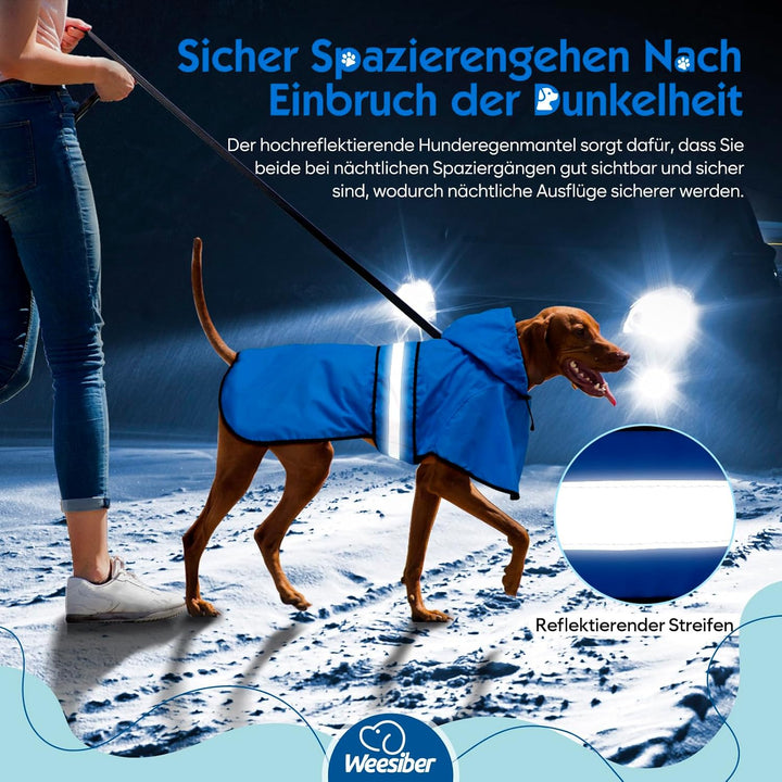 Weesiber Hunderegenmantel, Reflektierender Hund Regenmantel mit Leinenloch, wasserdichte Regenjacke