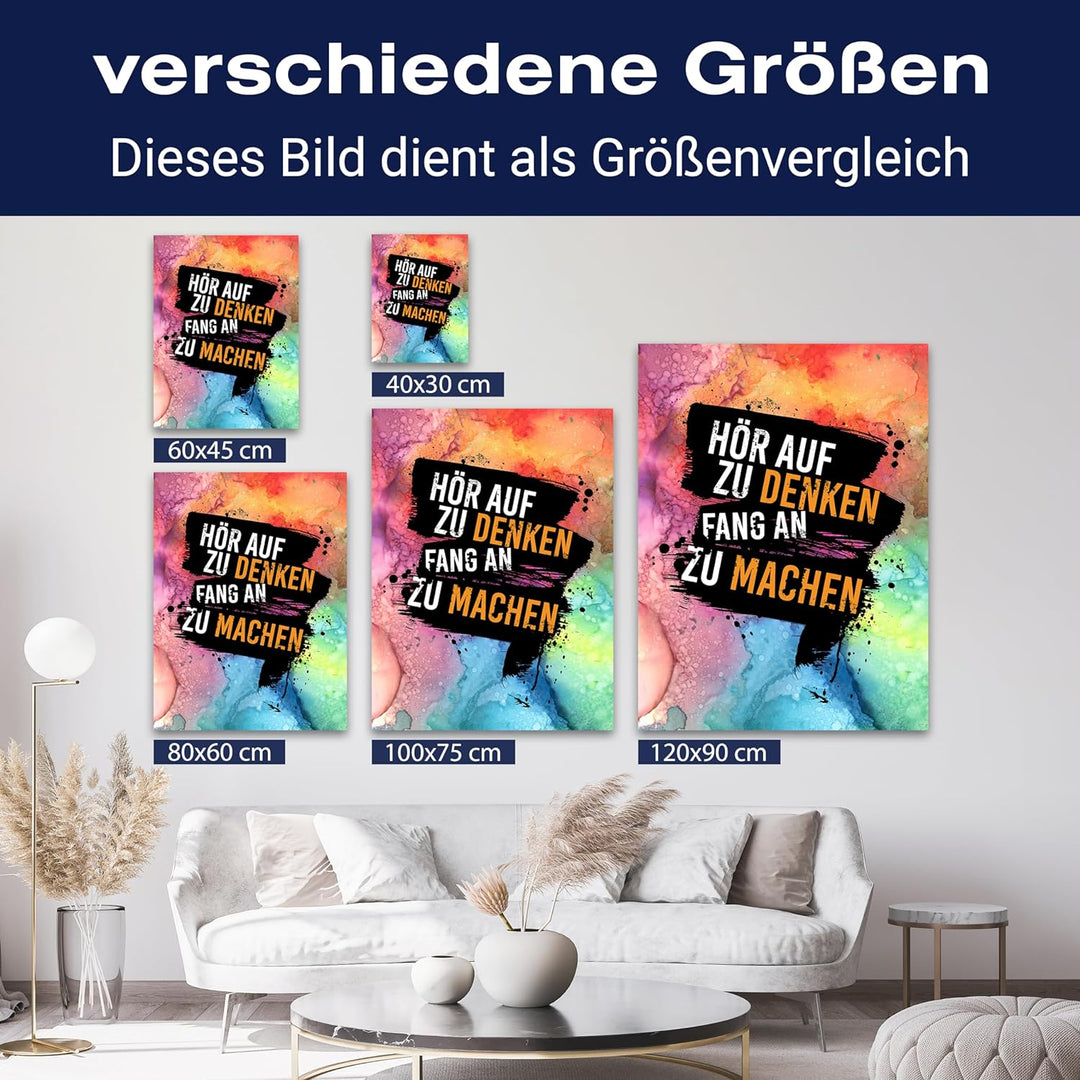 wandmotiv24 Motivations Motiv als Leinwandbild, 100x75cm, Hochformat, hör auf zu Denken, bunt, Orang