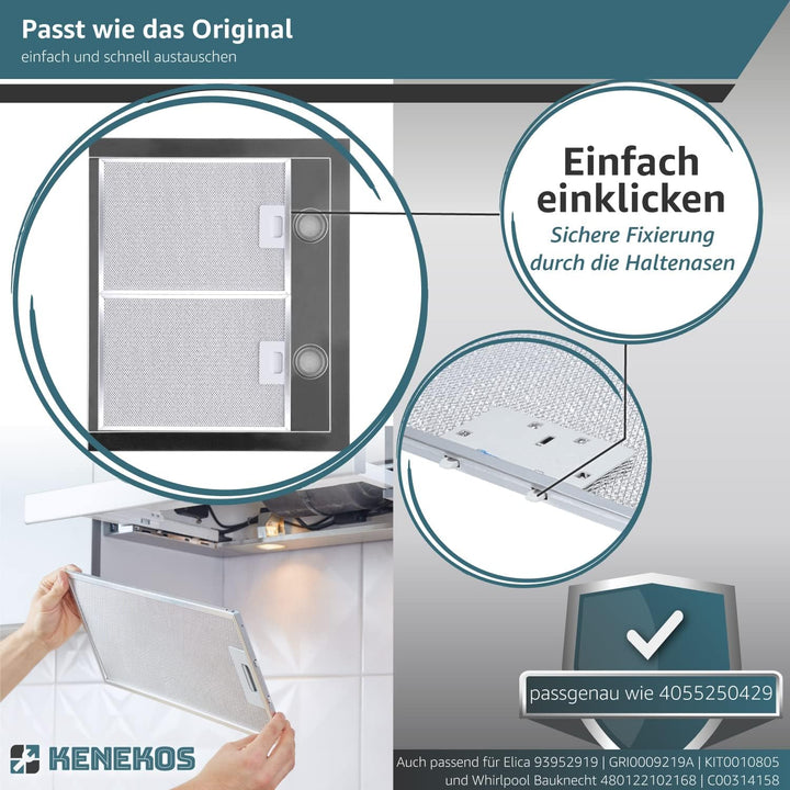 Metallfettfilter für Dunstabzugshaube 305 x 267 mm geeignet für AEG 405525042-9 4055250429, Elica 93
