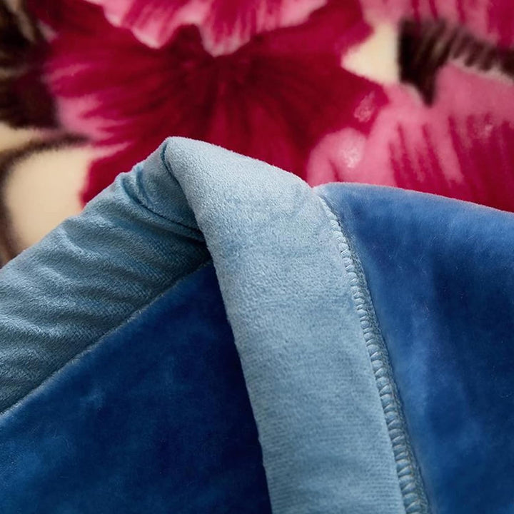 Schwere, wendbare 2-lagige Decke aus Plüschsamt, Fleecedecke mit Blumenmuster im koreanischen Stil,
