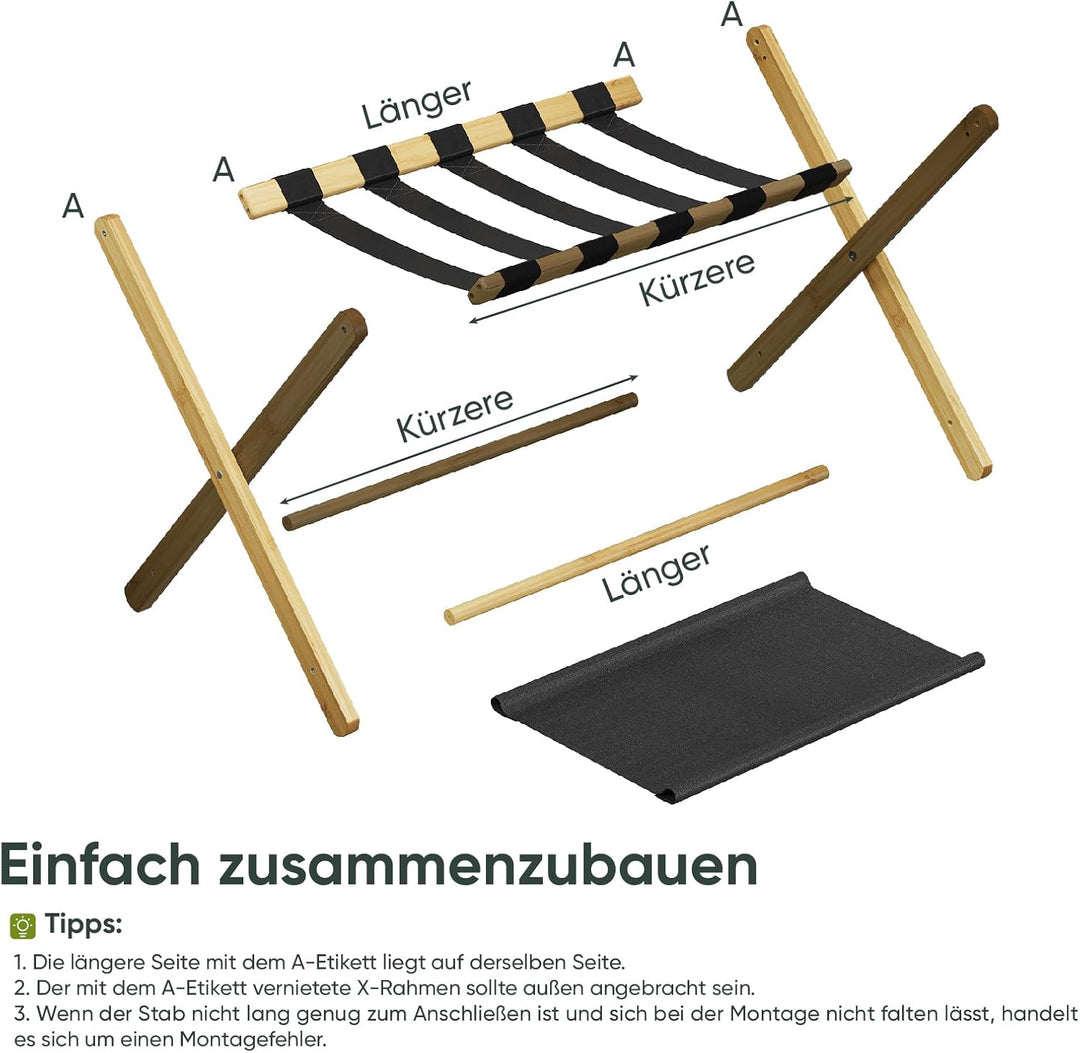 Semiocthome Kofferständer, 2er-Set, Faltbarer Gepäckträger aus Bambus mit Ablage für Gästezimmer, Sc