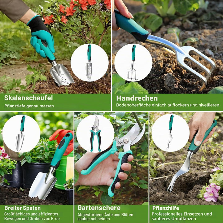 Gartenwerkzeug Set,8 Stück Garten Werkzeuge mit Dauerhafter Aufbewahrungstasche,Gartengeräte aus Ede