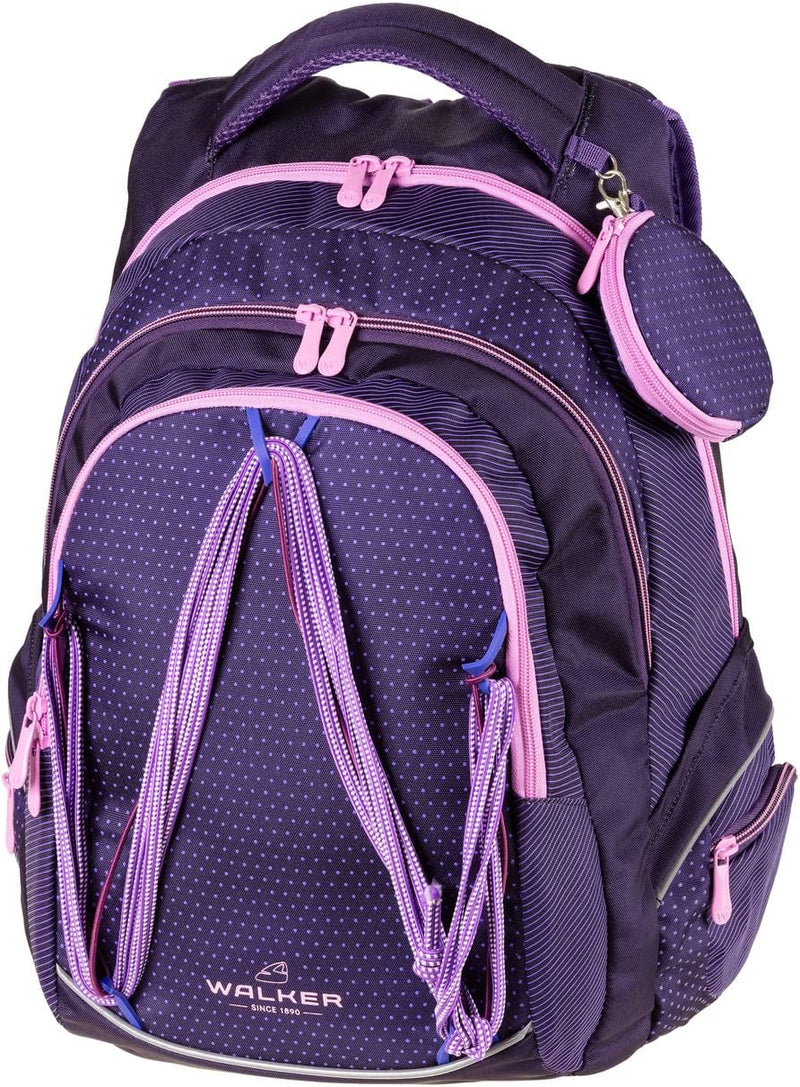 Walker 42011-074 - Schul-Rucksack Fame Twist Violett mit 3 Fächern, Seitentaschen und Gummiseil, Sch