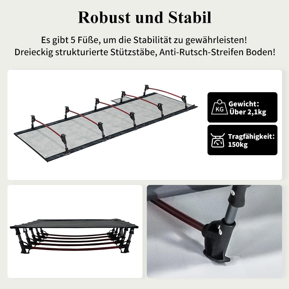 TOMOUNT Feldbett Ultraleichtes 190x70cm Camp Klappbett aus Aluminium Kompaktes Campingliege einfach