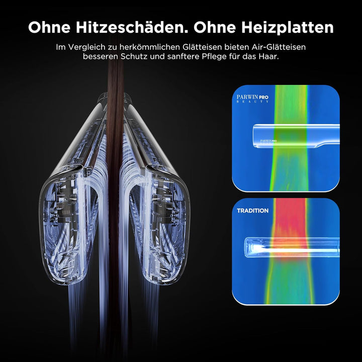 Air Haarglätter, PARWIN PRO BEAUTY Ionen Air Glätteisen, Nass bis Trocken, Ohne Heizplatten, Ohne Hi