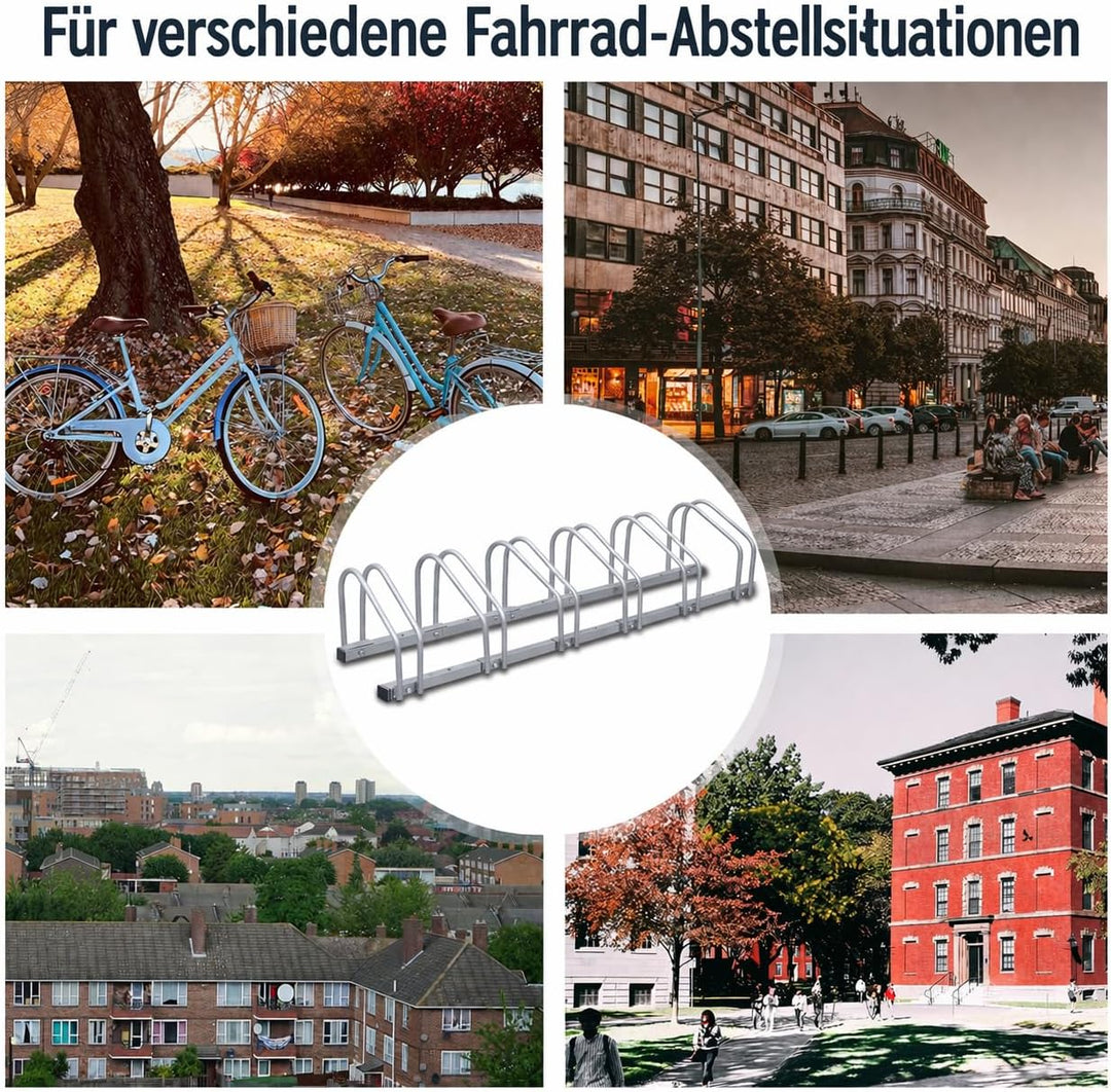 Fahrradständer für 6 Fahrräder – 16mm verzinkter Stahl, 30cm Abstand, für 35-55mm Reifen, Boden- &amp; W